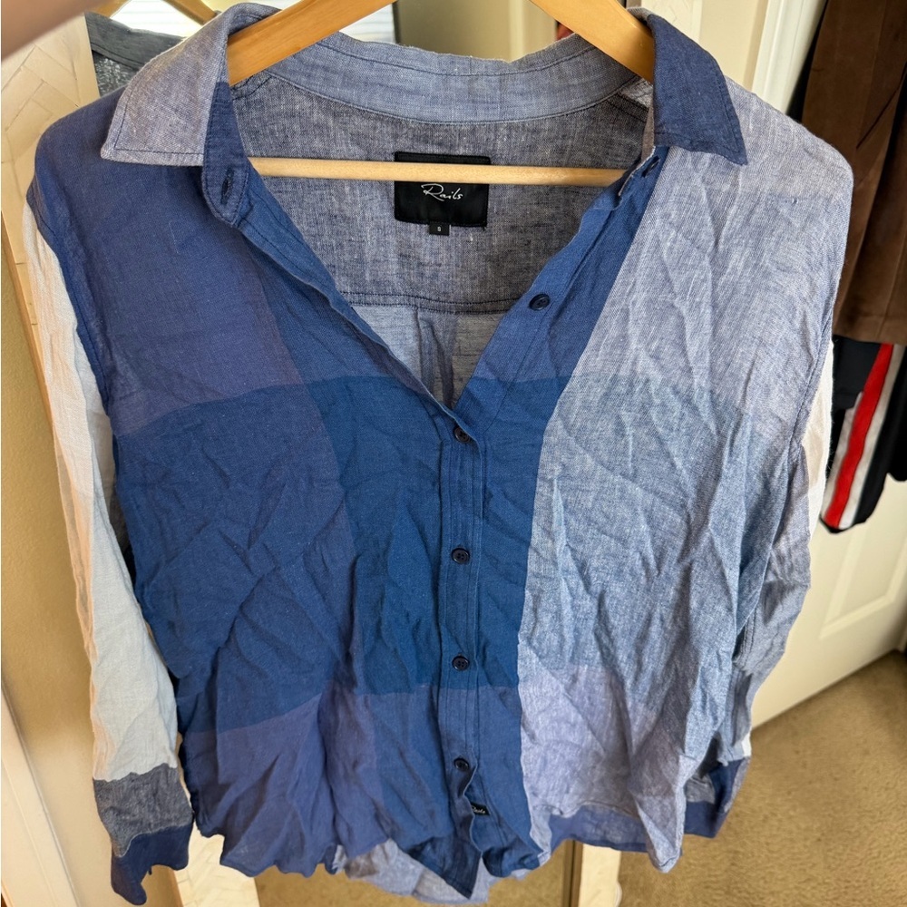 Rails Revolve Patchwork Two-Tone Blue Button-Down… - image 4